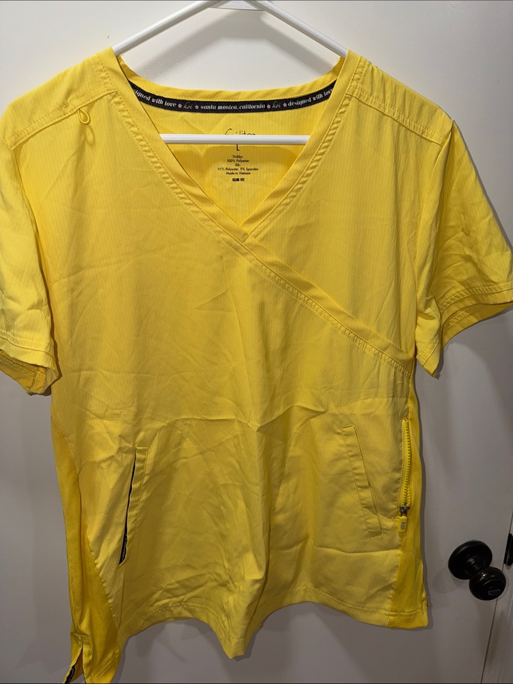koi Men's V-Neck Short Sleeve Top in Bright Yellow